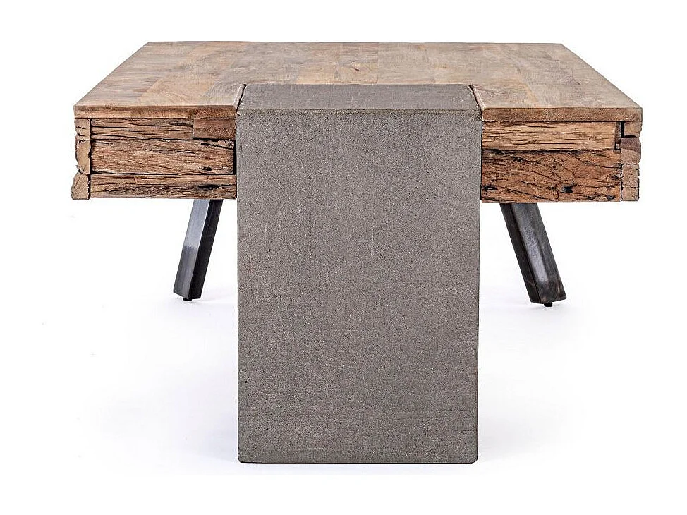 Table basse industrielle bois de manguier recyclé et acier noir Kramer 118cm