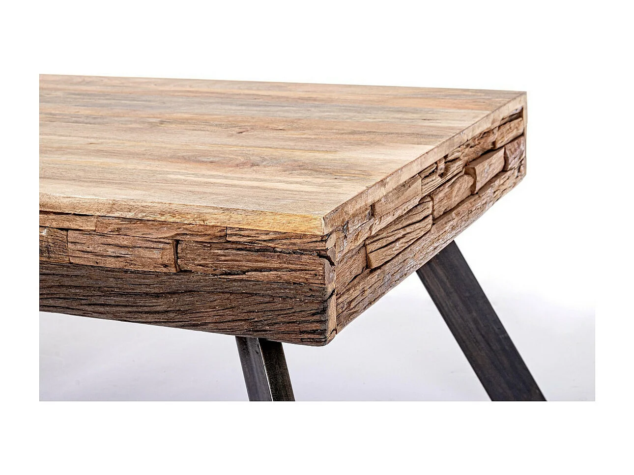 Table basse industrielle bois de manguier recyclé et acier noir Kramer 118cm