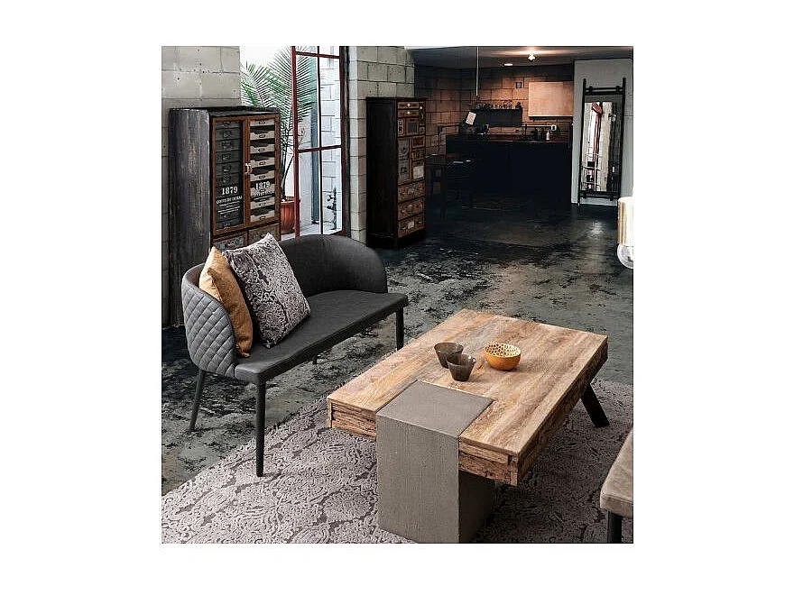 Table basse industrielle bois de manguier recyclé et acier noir Kramer 118cm