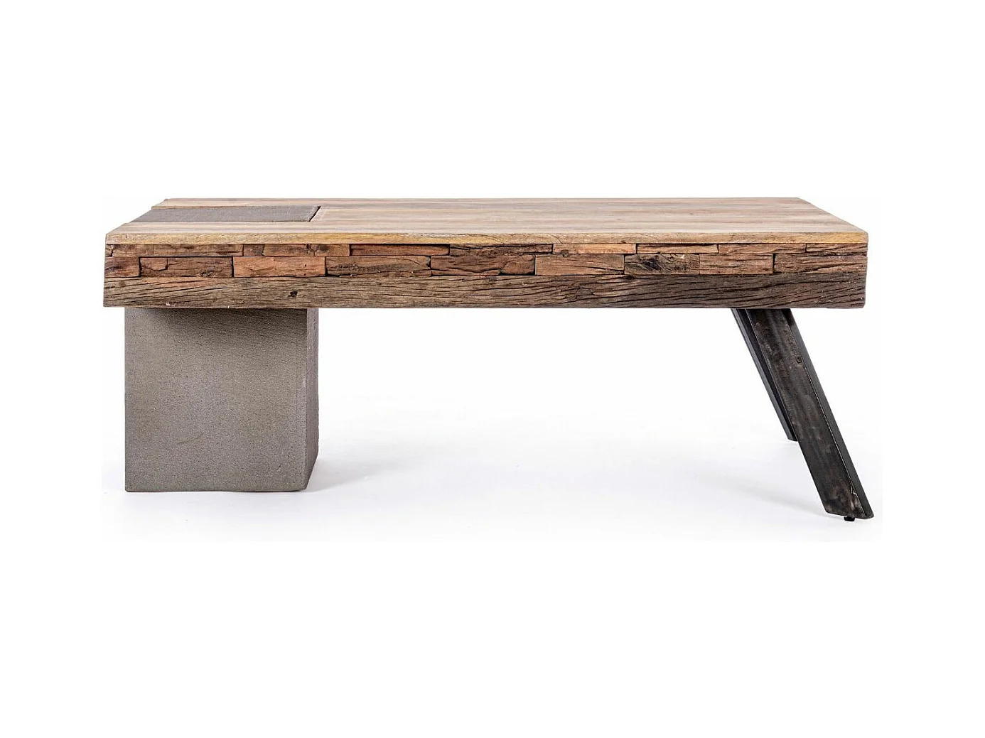 Table basse industrielle bois de manguier recyclé et acier noir Kramer 118cm