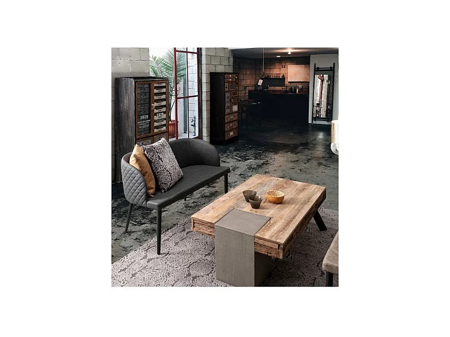 Table basse industrielle bois de manguier recyclé et acier noir Kramer 118cm