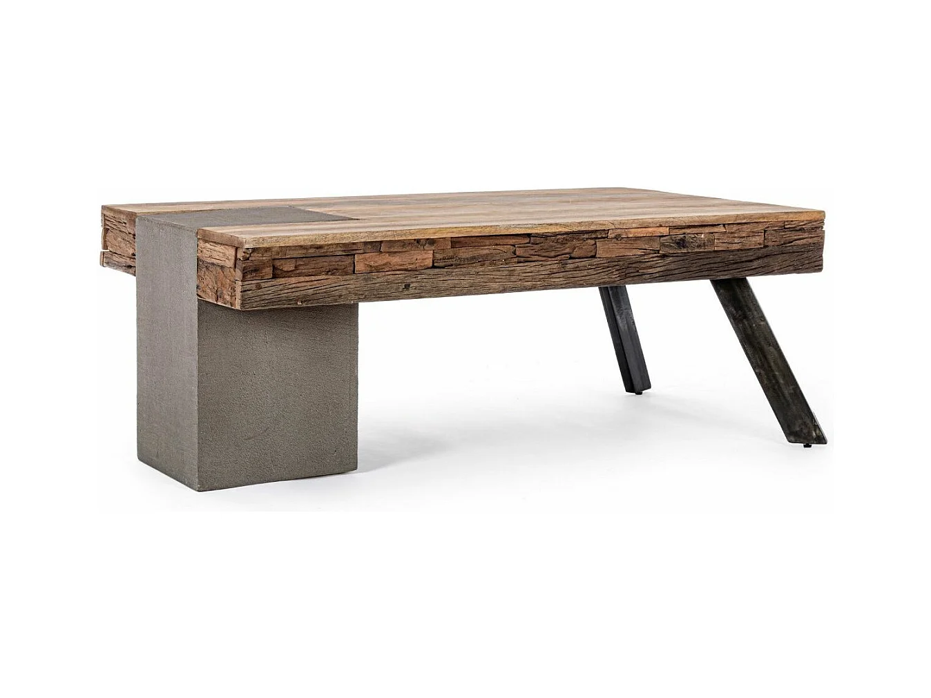 Table basse industrielle bois de manguier recyclé et acier noir Kramer 118cm