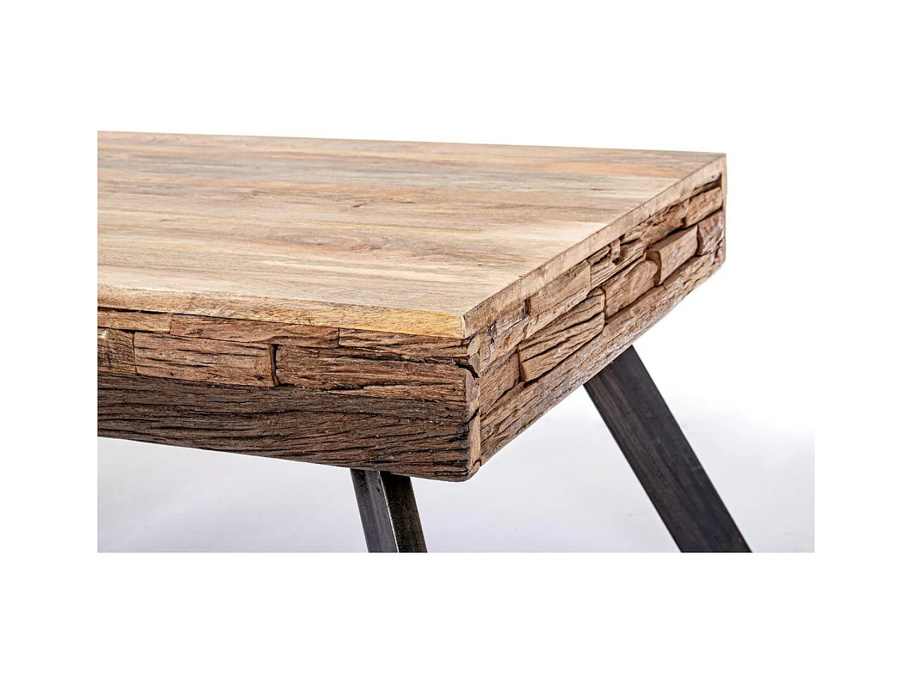 Table basse industrielle bois de manguier recyclé et acier noir Kramer 118cm