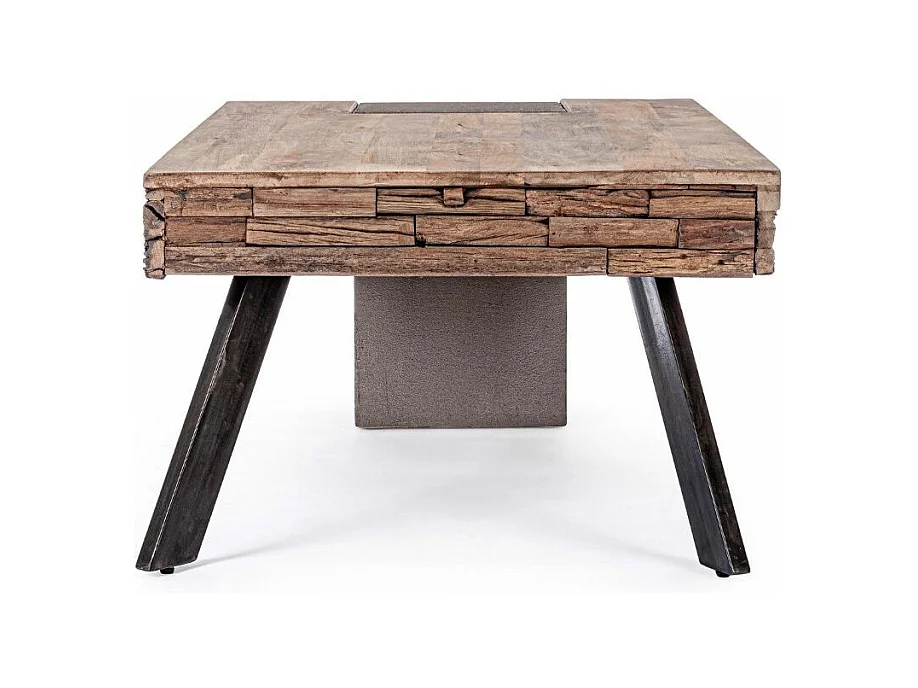 Table basse industrielle bois de manguier recyclé et acier noir Kramer 118cm