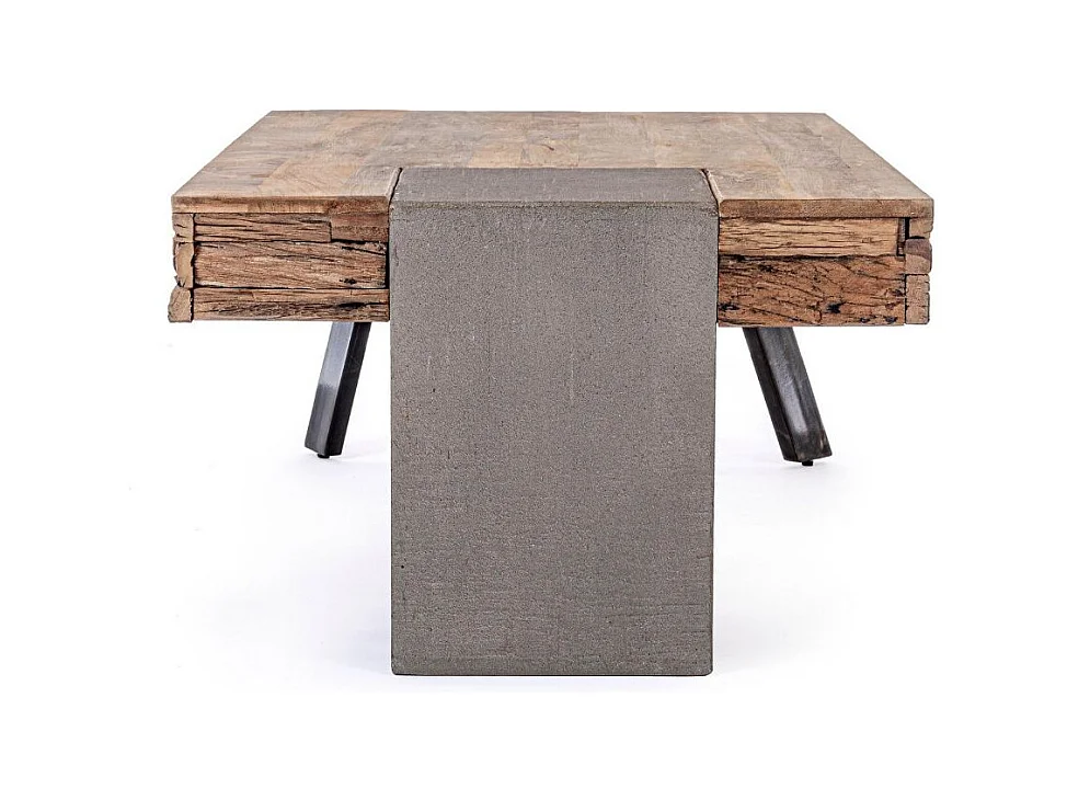 Table basse industrielle bois de manguier recyclé et acier noir Kramer 118cm