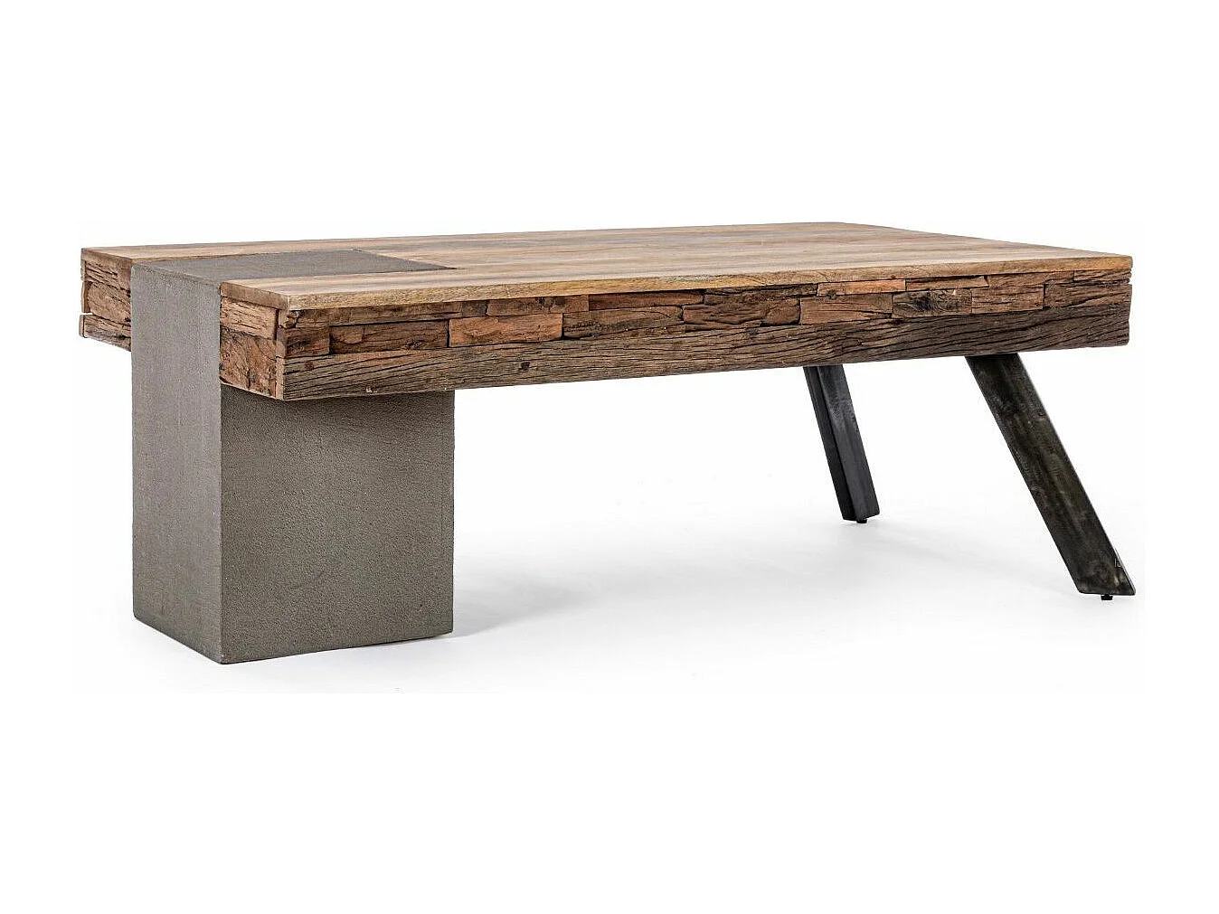 Table basse industrielle bois de manguier recyclé et acier noir Kramer 118cm