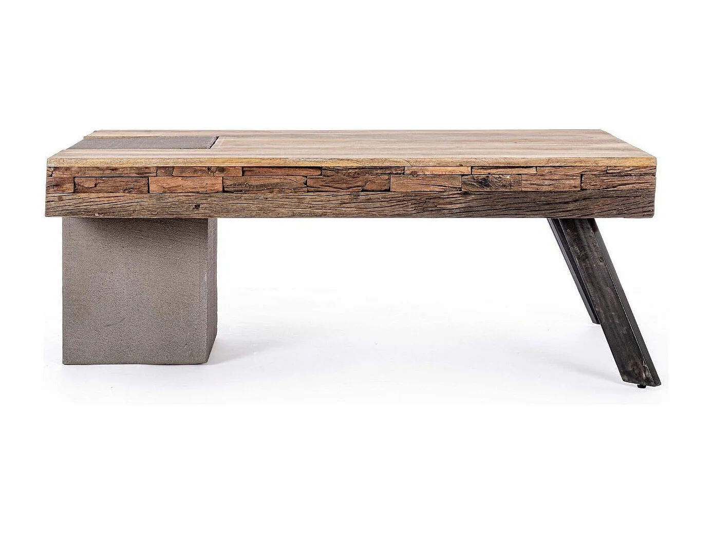 Table basse industrielle bois de manguier recyclé et acier noir Kramer 118cm