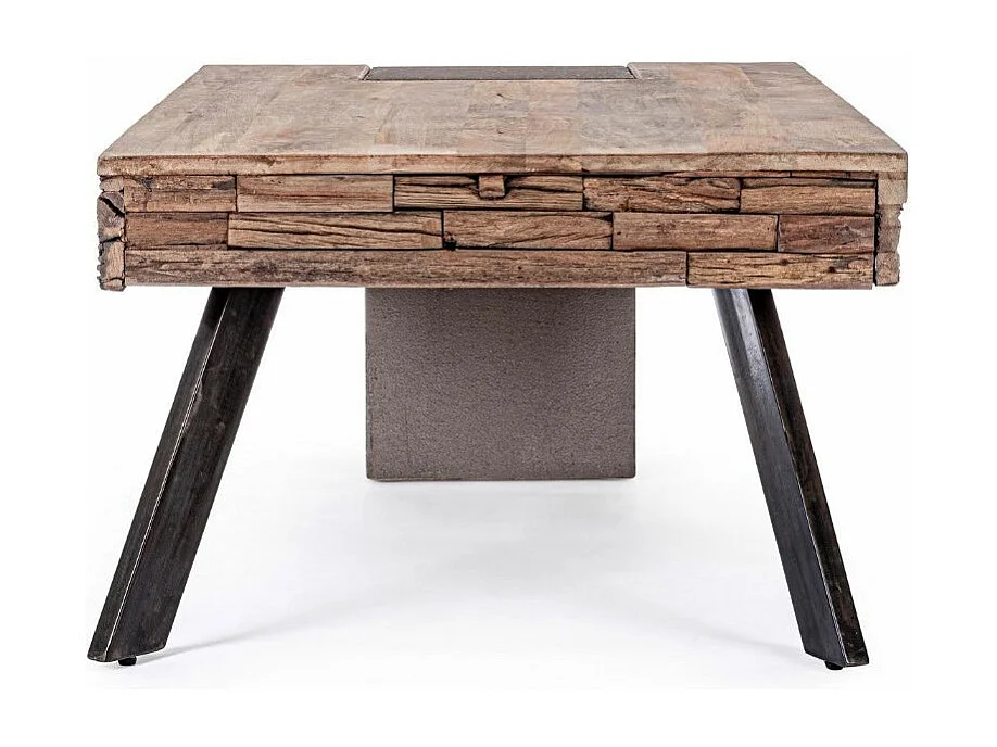 Table basse industrielle bois de manguier recyclé et acier noir Kramer 118cm