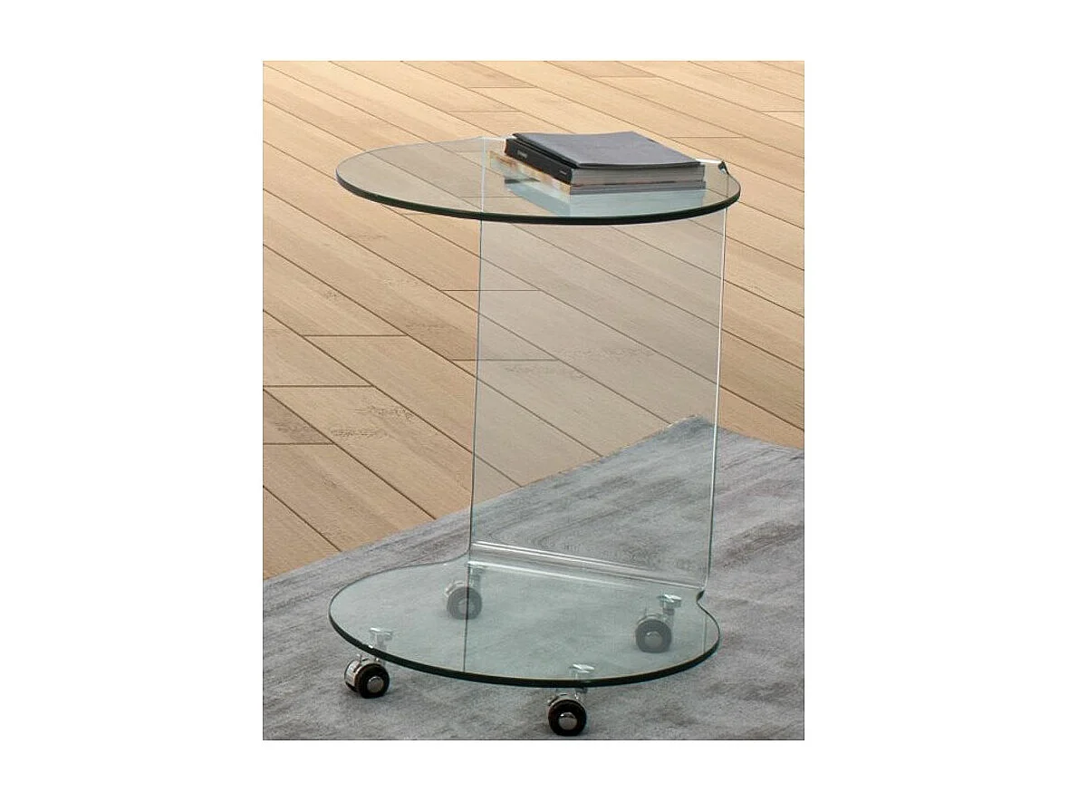 Iris bijzettafel van helder glas op wieltjes - Set van 2