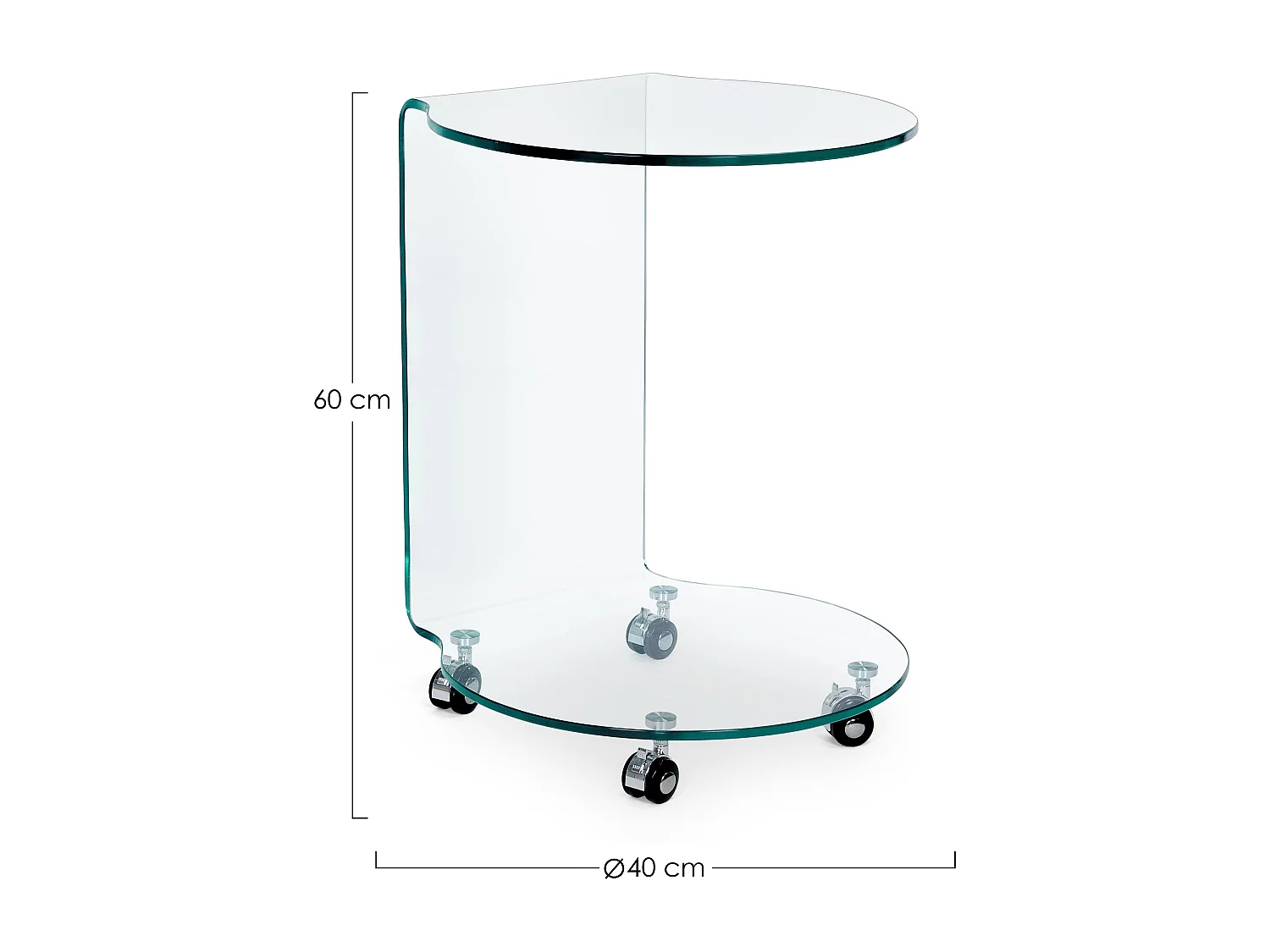 Iris bijzettafel van helder glas op wieltjes - Set van 2