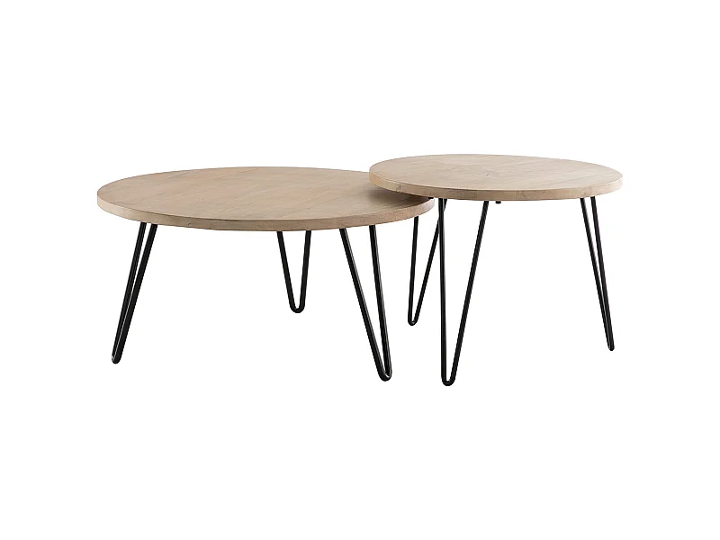 Tavolini a scomparsa rotondi in mango e metallo (lotto di 2) VIBES