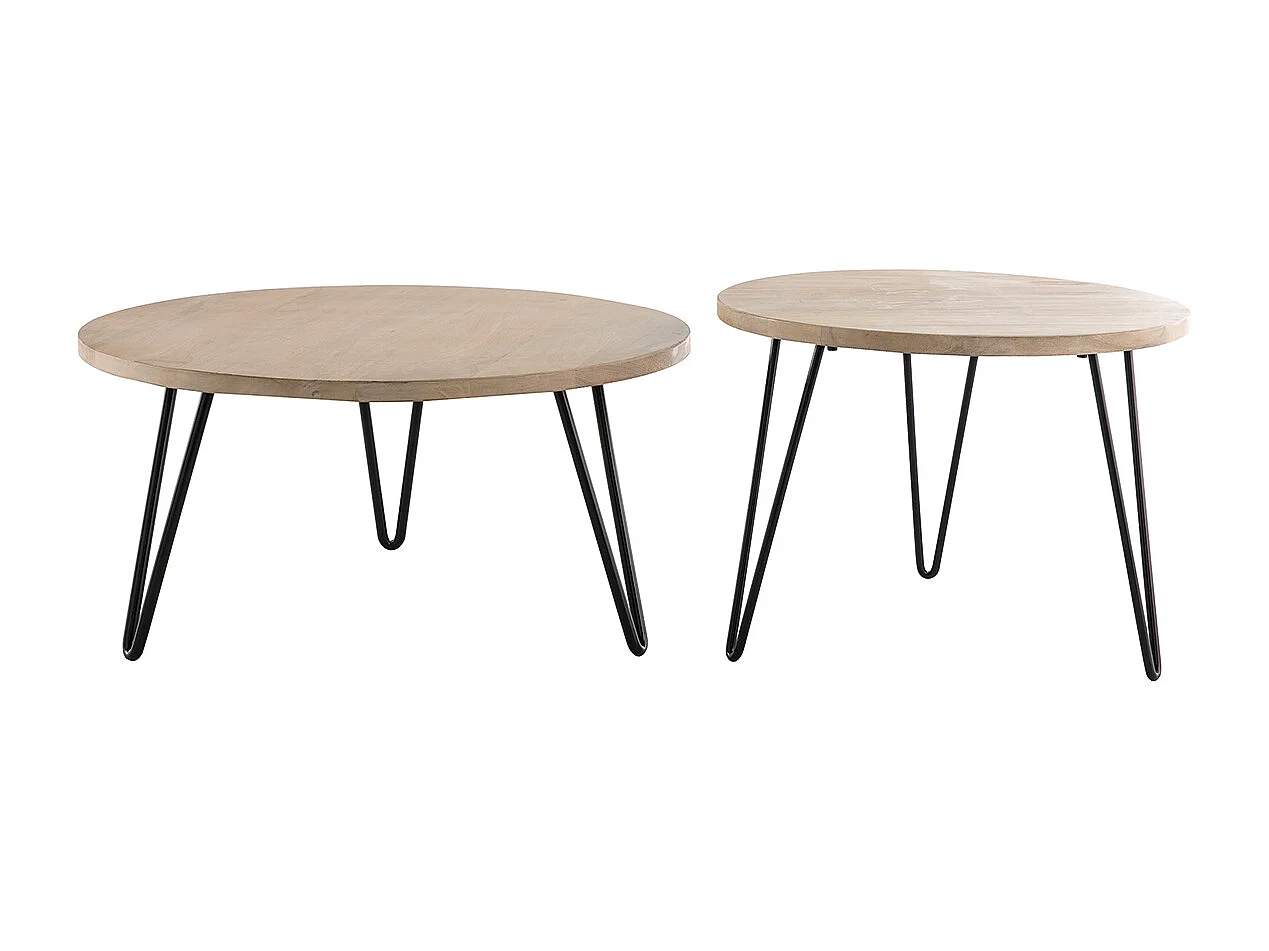 Tavolini a scomparsa rotondi in mango e metallo (lotto di 2) VIBES