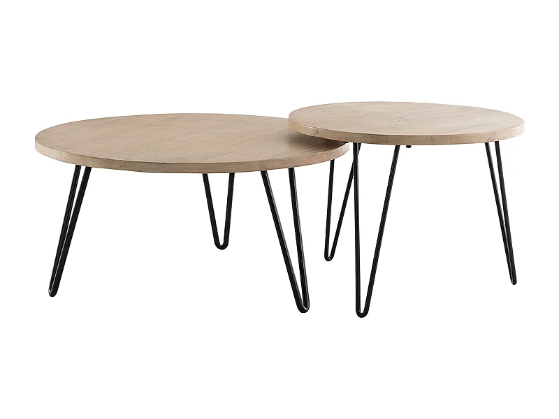 Tables basses gigognes rondes bois manguier massif et métal noir (lot de 2) VIBES