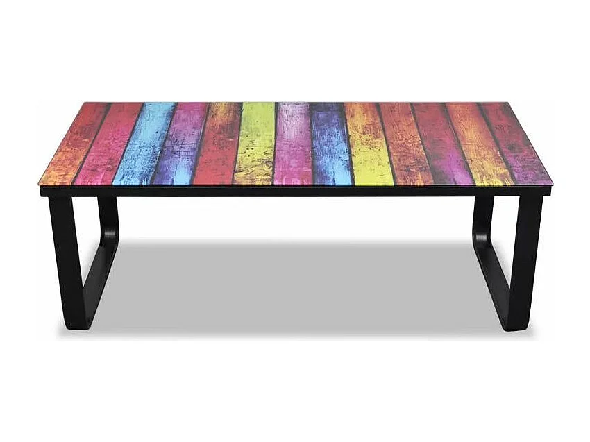 Table basse rectangulaire verre arc en ciel et métal noir Rainbow