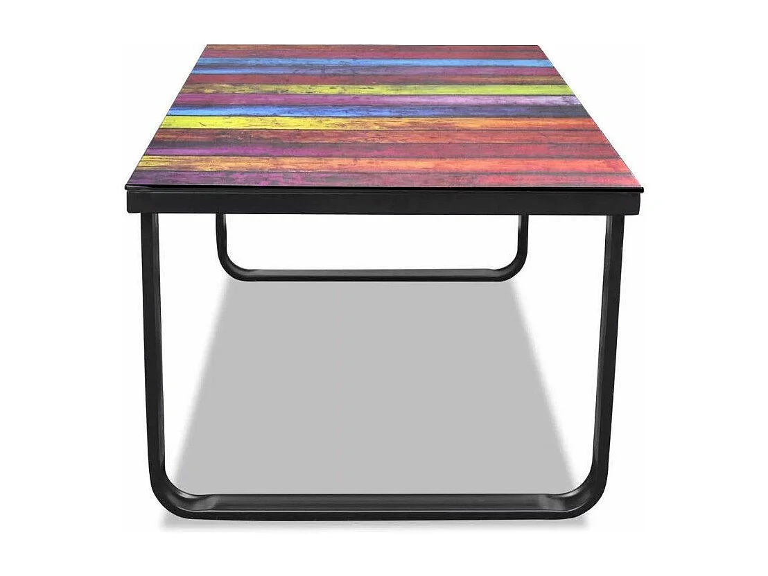 Table basse rectangulaire verre arc en ciel et métal noir Rainbow