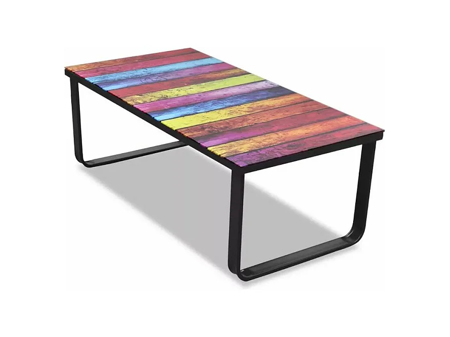 Table basse rectangulaire verre arc en ciel et métal noir Rainbow