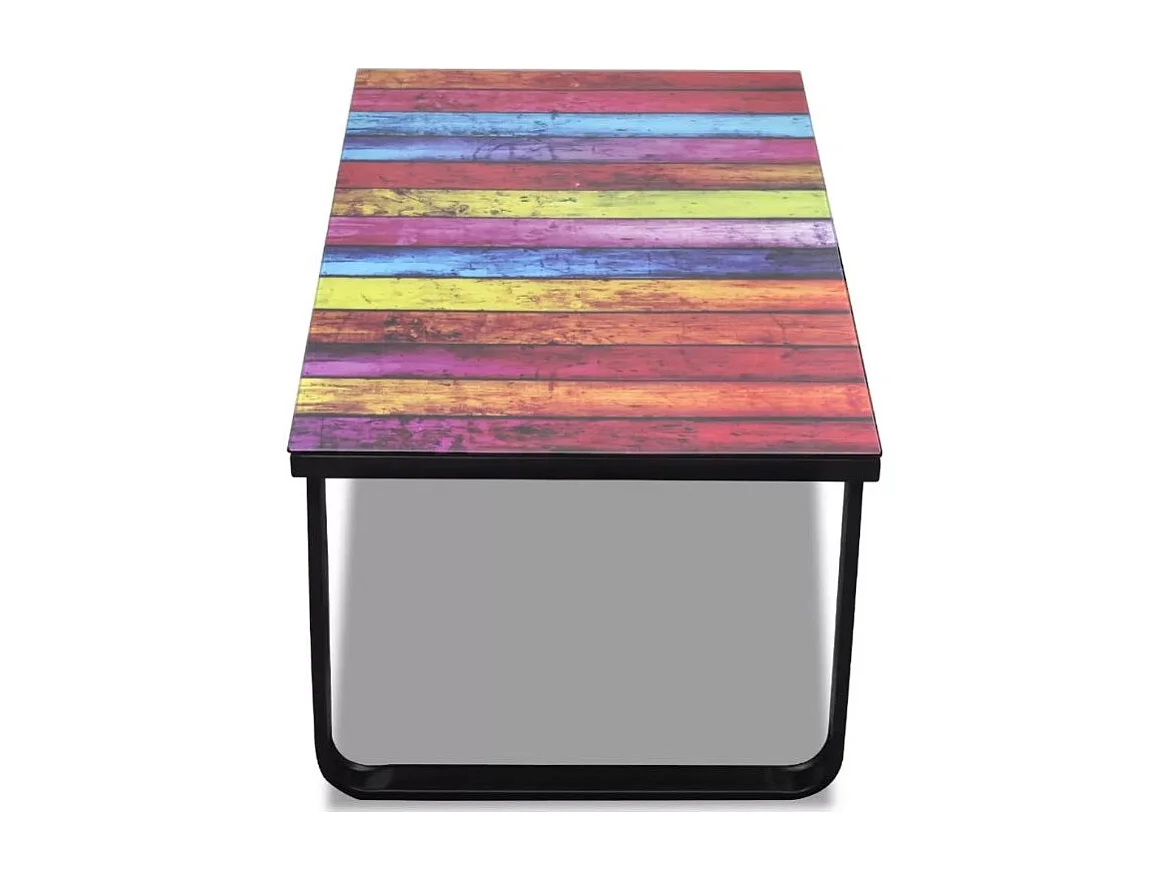 Table basse rectangulaire verre arc en ciel et métal noir Rainbow