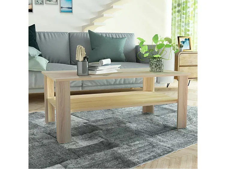 Table basse rectangulaire bois chêne clair Dimer