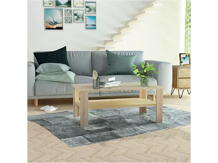 Table basse rectangulaire bois chêne clair Dimer