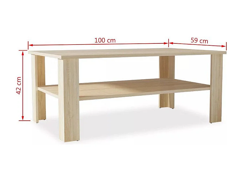 Table basse rectangulaire bois chêne clair Dimer