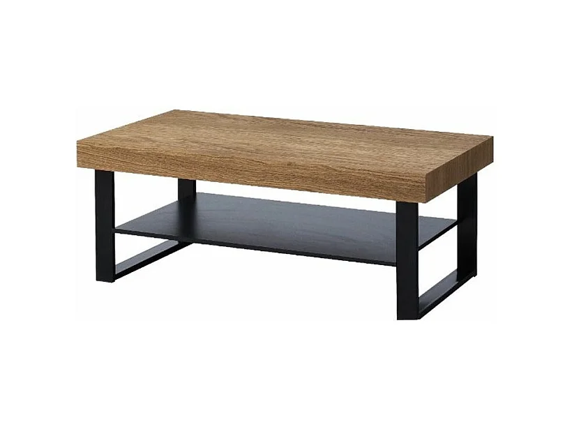 Table basse en bois de chêne miel et acier noir Mazora 110cm
