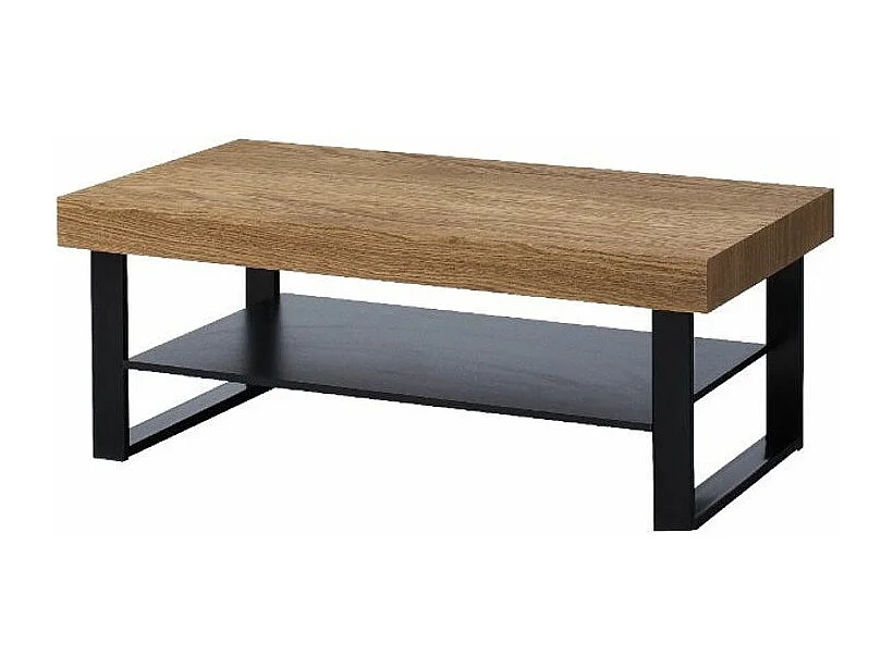 Table basse en bois de chêne miel et acier noir Mazora 110cm