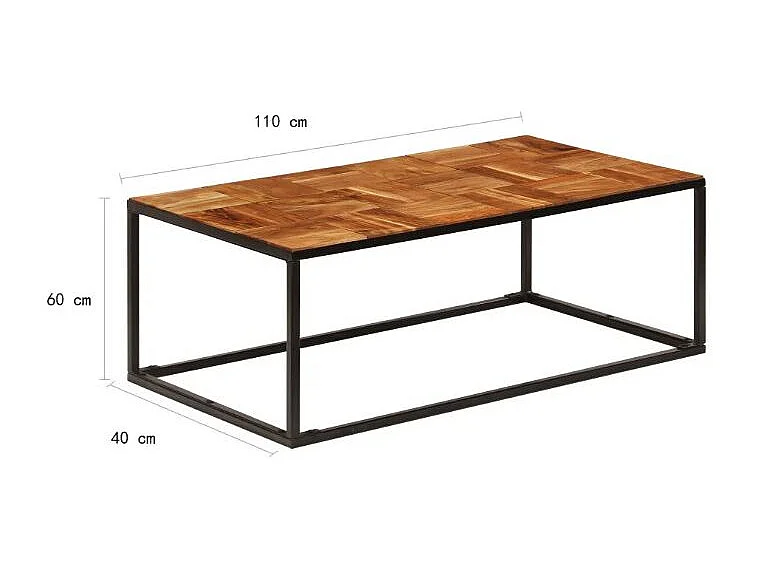 Table basse rectangulaire acacia massif foncé et métal noir Rozas