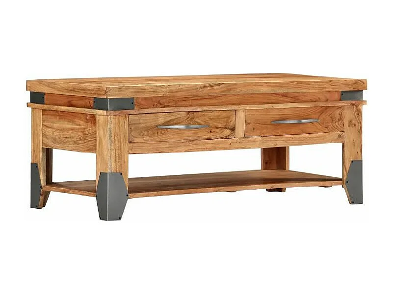 Table basse rectangulaire 2 tiroirs acacia massif clair Sokina