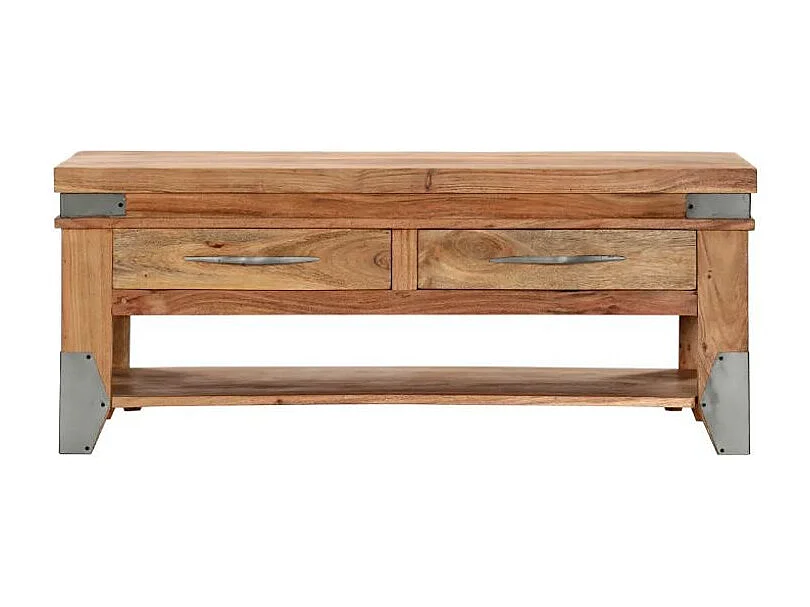 Table basse rectangulaire 2 tiroirs acacia massif clair Sokina