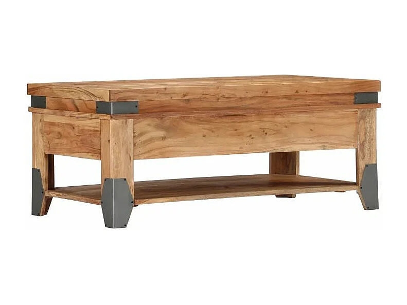 Table basse rectangulaire 2 tiroirs acacia massif clair Sokina