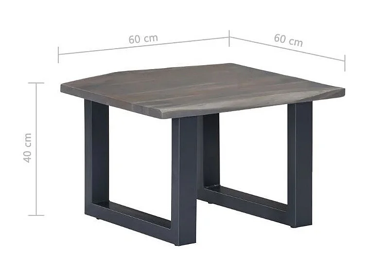 Table basse carrée acacia massif et métal gris Miji