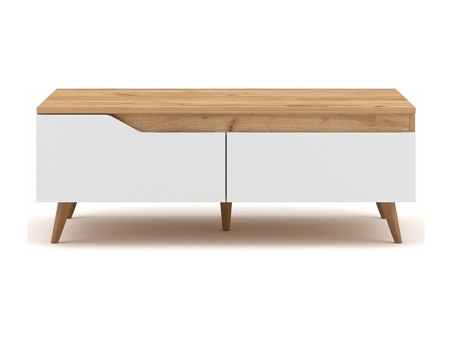 Table basse 2 tiroirs 1 niche bois naturel et blanc mat Dulce 100cm