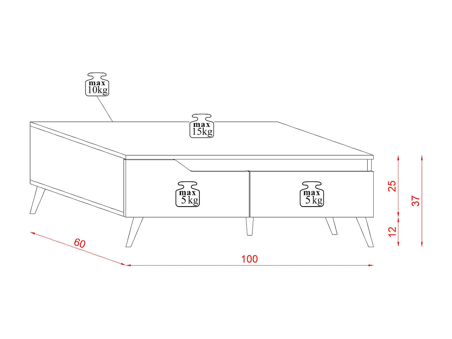 Table basse 2 tiroirs 1 niche bois naturel et blanc mat Dulce 100cm