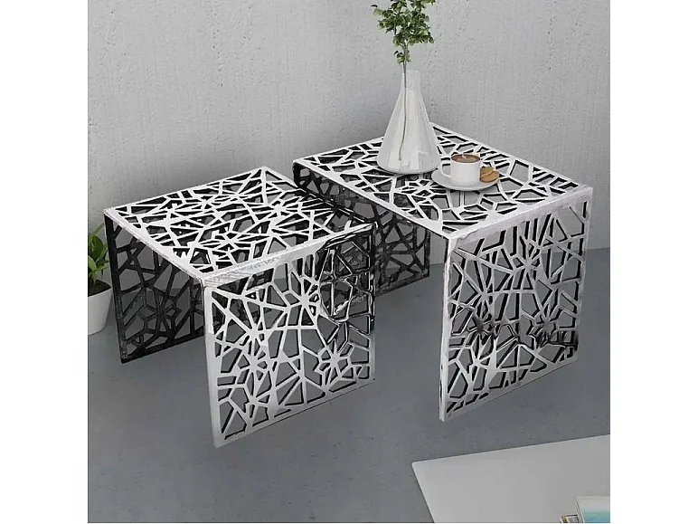 Set de 2 tables gigognes métal argenté Elyach