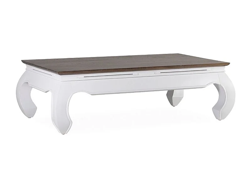 Mesa de centro rectangular madera maciza de mindi blanco y marrón Orpirest 125 cm