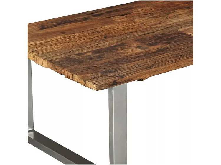 Table basse rectangulaire bois de traverses recyclé et pieds métal blanc Mousty