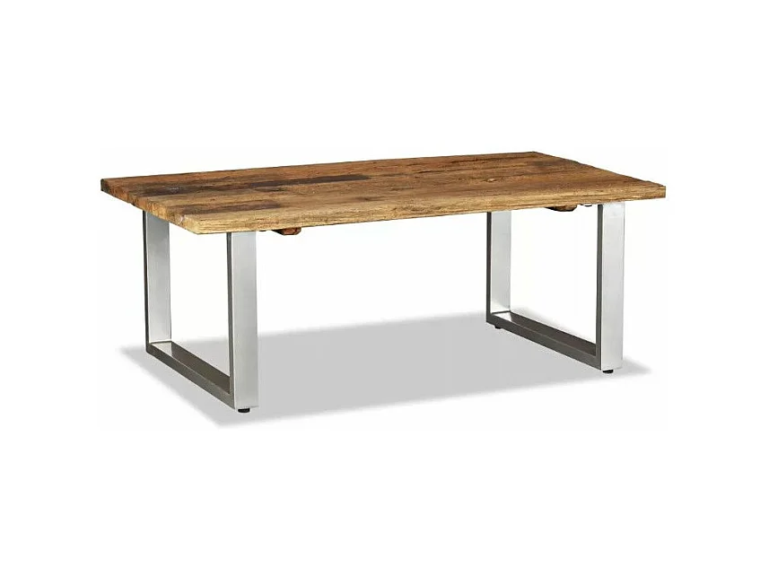 Table basse rectangulaire bois de traverses recyclé et pieds métal blanc Mousty