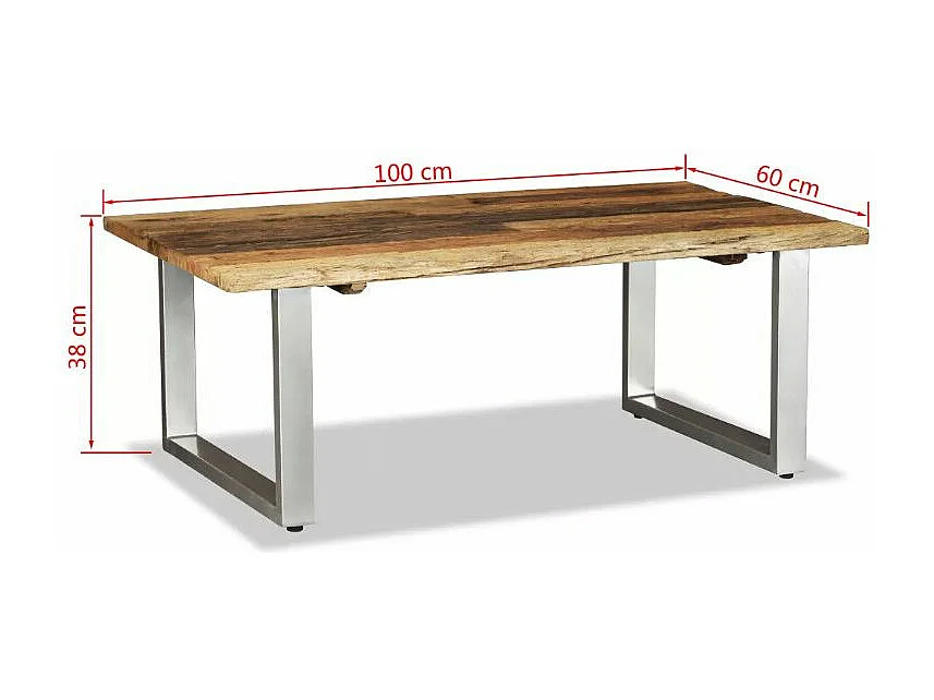 Table basse rectangulaire bois de traverses recyclé et pieds métal blanc Mousty