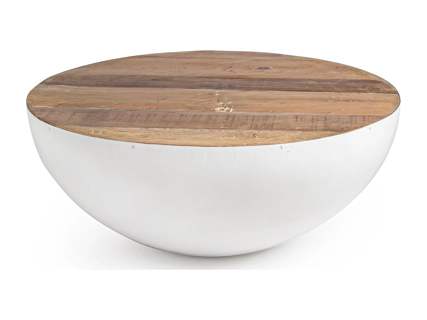 Table basse ronde en bois et acier blanc Lara 90cm