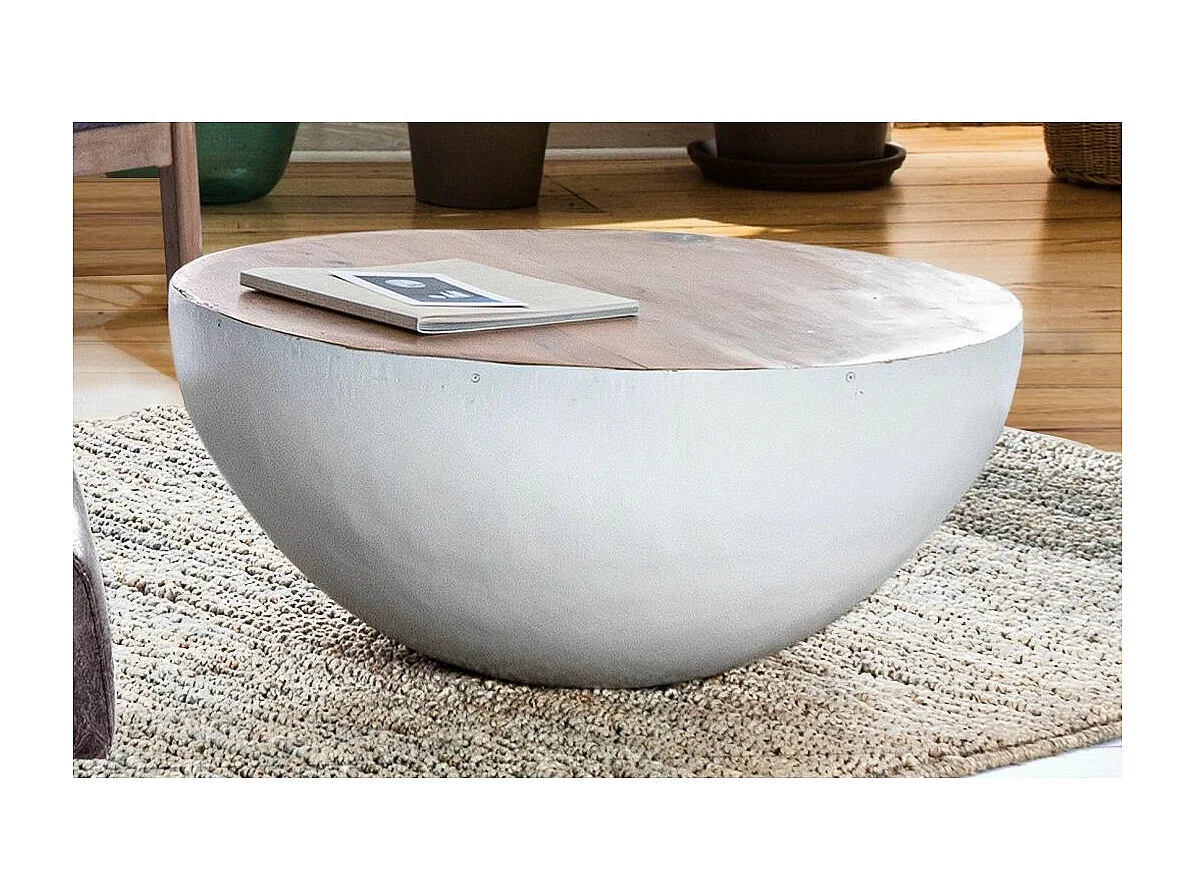 Table basse ronde en bois et acier blanc Lara 90cm