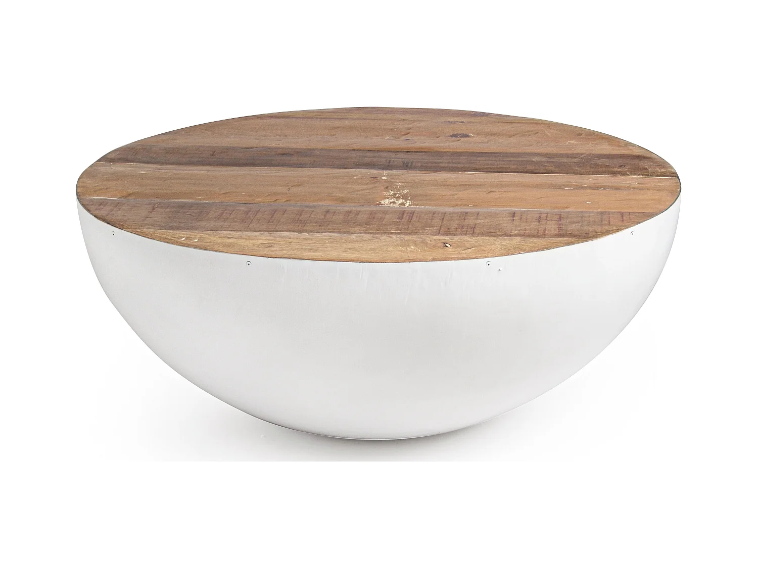 Table basse ronde en bois et acier blanc Lara 90cm