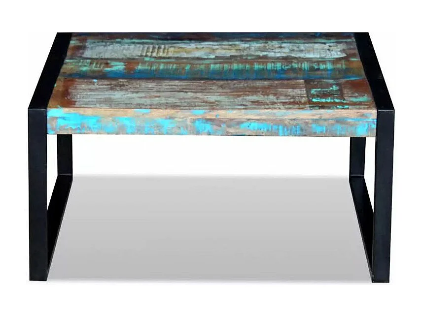 Table basse carrée bois massif recyclé et métal noir Lau