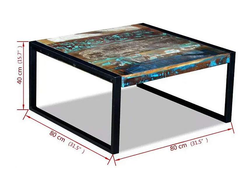 Table basse carrée bois massif recyclé et métal noir Lau