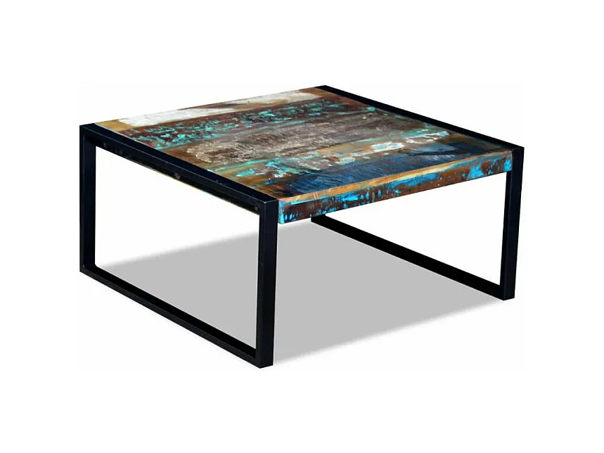 Table basse carrée bois massif recyclé et métal noir Lau