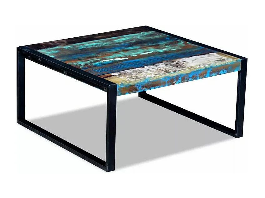 Table basse carrée bois massif recyclé et métal noir Lau