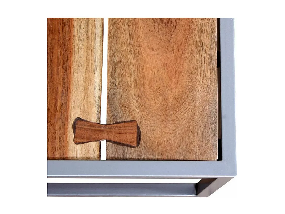 Table basse carrée acacia massif clair et métal gris Babola- Lot de 2