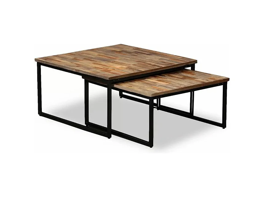 Table basse gigogne teck massif recyclé et métal noir Voust - Lot de 2