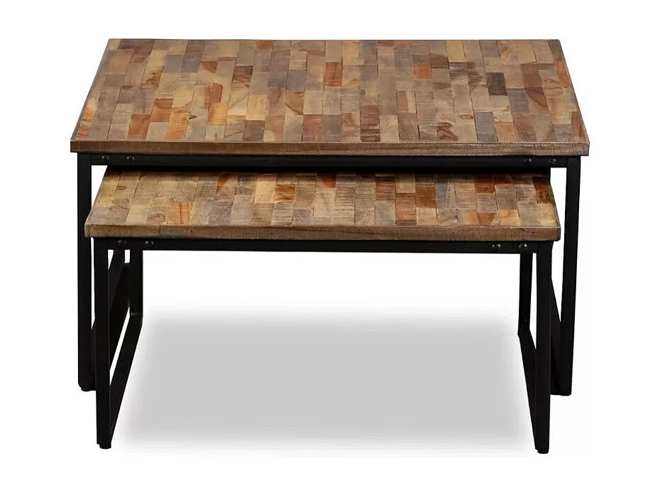 Table basse gigogne teck massif recyclé et métal noir Voust - Lot de 2