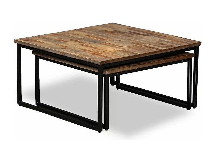 Table basse gigogne teck massif recyclé et métal noir Voust - Lot de 2