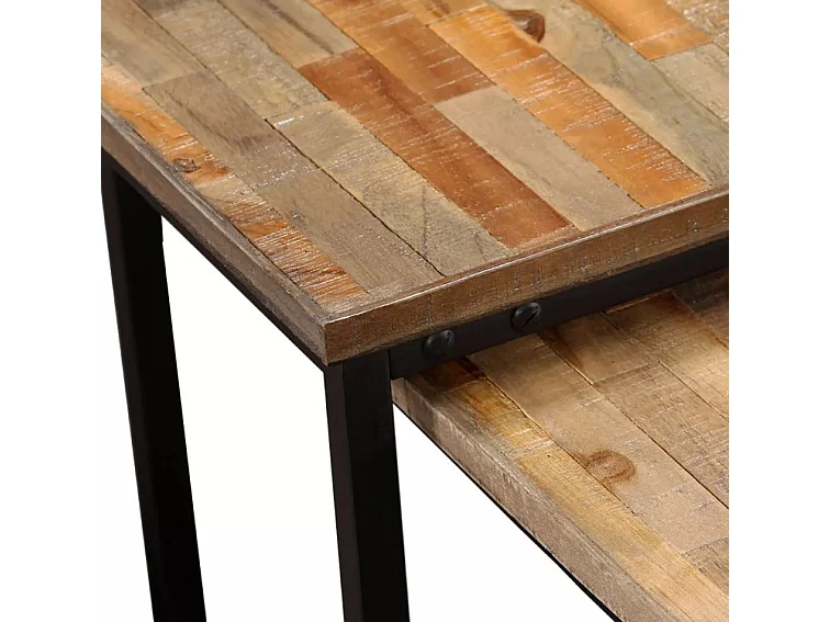 Table basse gigogne teck massif recyclé et métal noir Voust - Lot de 2